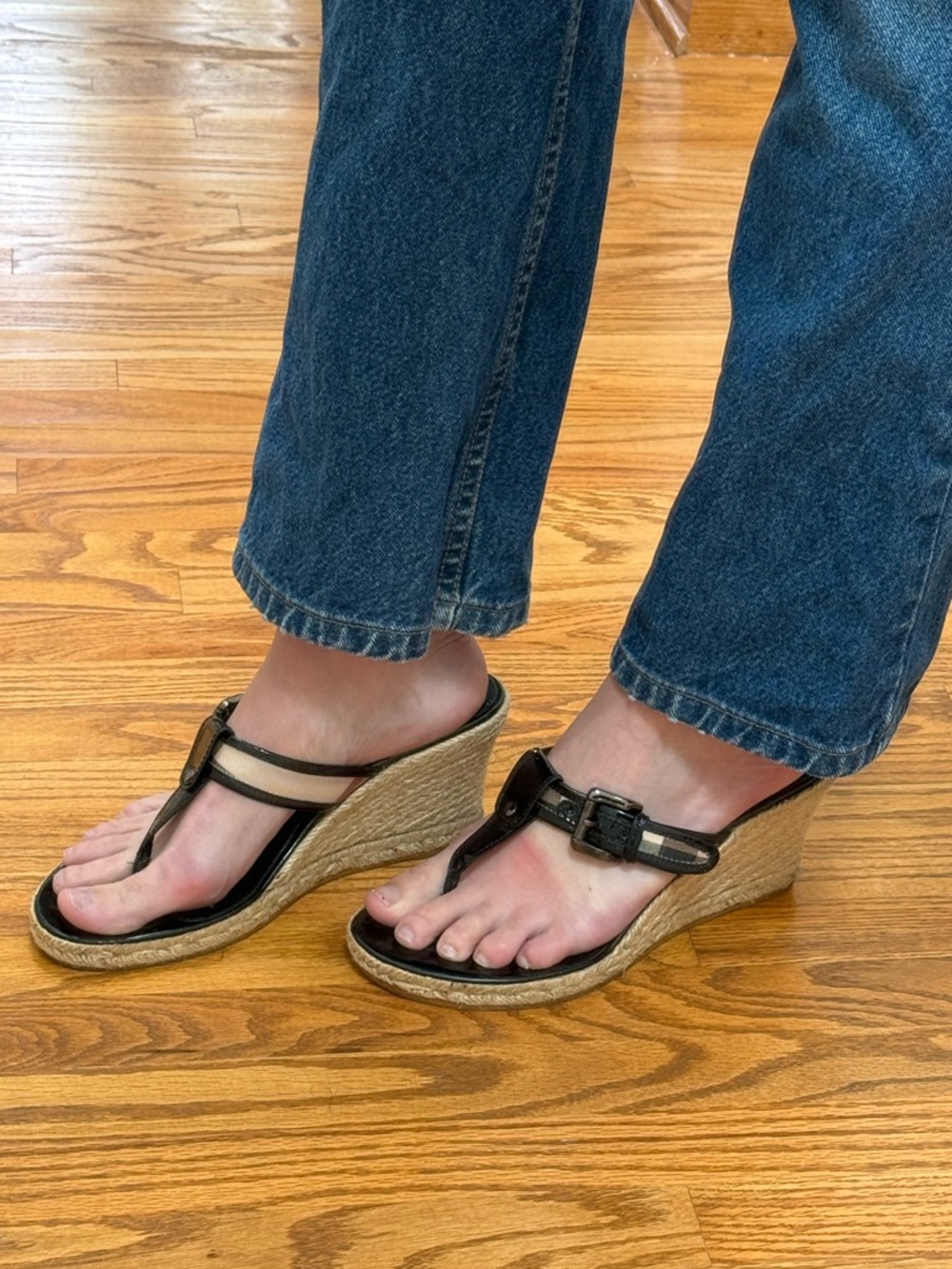 Burberry Nova Check Espadrille Wedge Sandals Black Patent Leather EU 41 - Picture 2 of 13